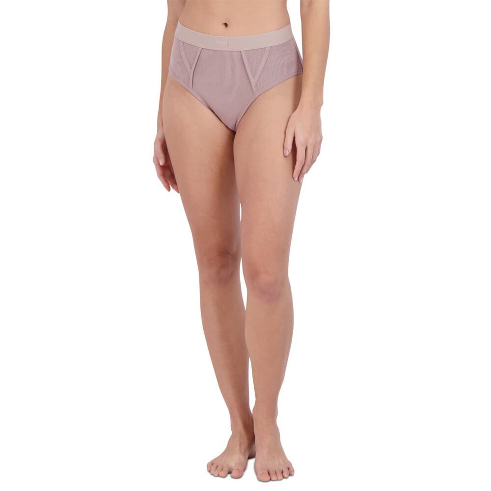 Steve Madden Ribbed High-Waisted Brief Underwear Bark Mauve NWT Size Medium